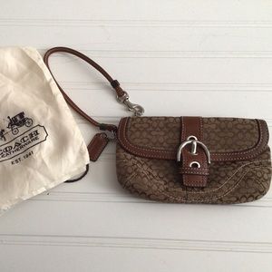 Coach Brown Jacquard Wristlet Bag Vintage